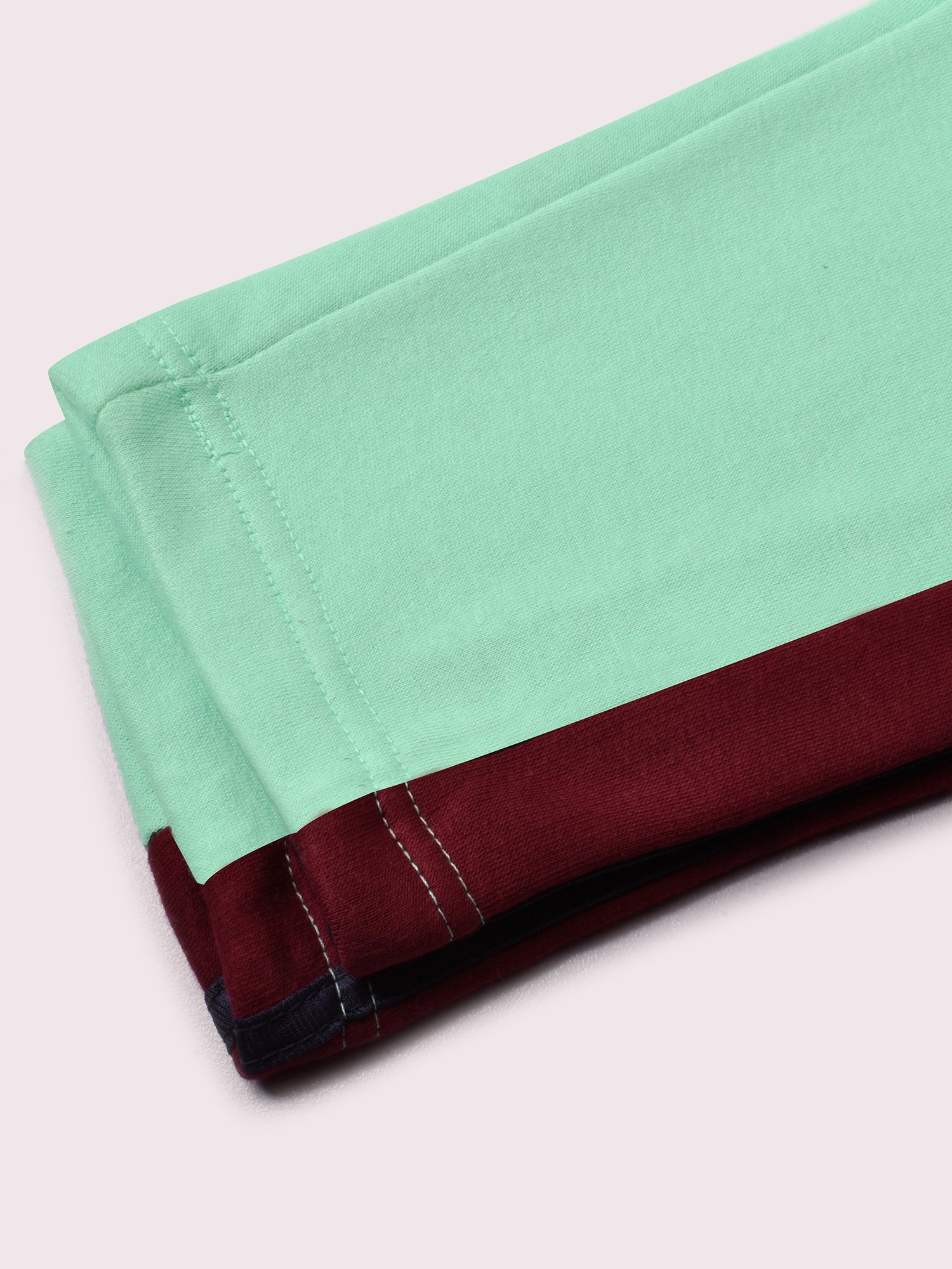 Louis Vicaci Fleece Zipper Tracksuit For Ladies-Light Green with Maroon Stripe-BR366