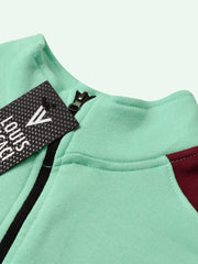 Louis Vicaci Fleece Zipper Tracksuit For Ladies-Light Green with Maroon Stripe-BR366