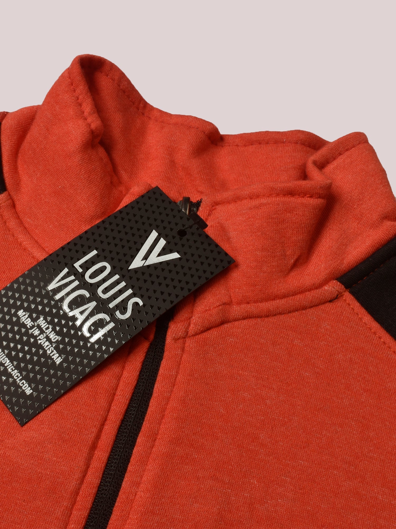 Louis Vicaci Fleece Zipper Tracksuit For Ladies-Orange Melange with Black Stripe-BR370