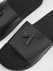 Men's Ribbon Pump Style Slides-Black-RT2085