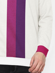 CHIRUCA Fleece Sweatshirt For Men-Smoke White with Magenta & Purple Panels-BE2732