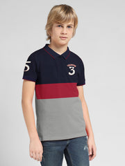 Champion Single Jersey Polo Shirt For Kids-Grey with Red & Navy Panels-BE935/BR13182