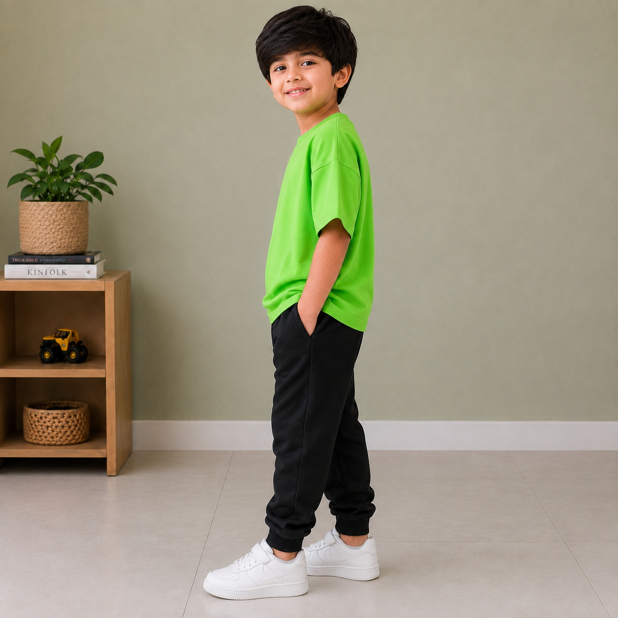 Kids Oversized Drop Shoulder T-Shirt – Bright Green