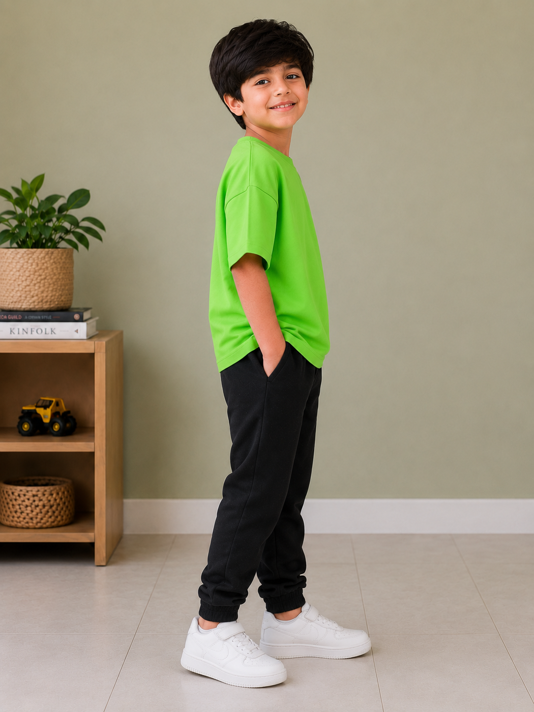 Kids Oversized Drop Shoulder T-Shirt – Bright Green