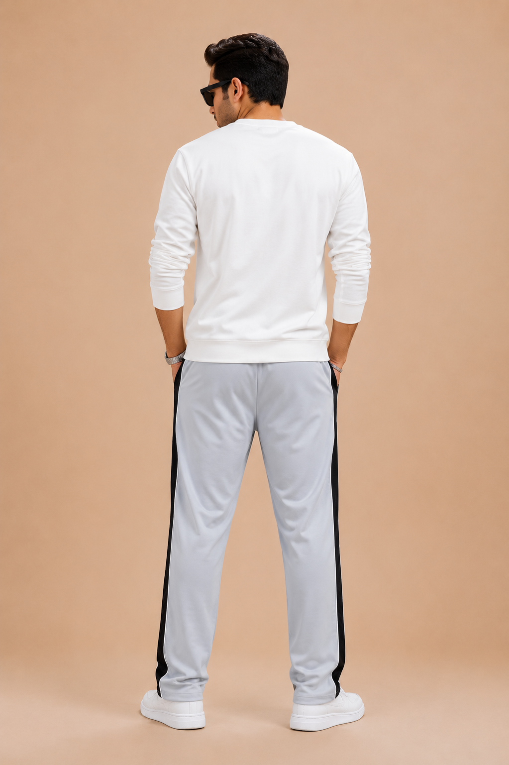 Stylish Regular Fit Summer Trouser For Men-Silver With Navy & White Stripers-A09