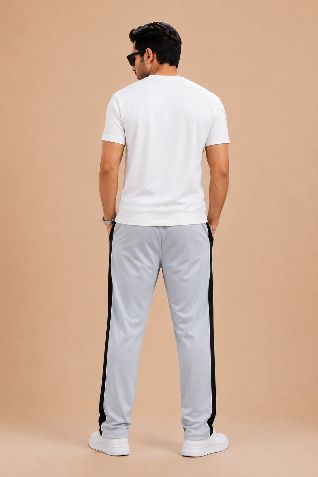 Stylish Regular Fit Summer Trouser For Men-Silver With Navy & White Stripers-A09
