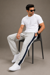 Stylish Regular Fit Summer Trouser For Men-Cream With Navy & White Stripers-A10