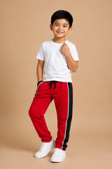 Premium Boys Trouser- Bright Red with Navy -T04