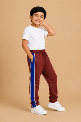 Premium Boys Trouser- Rust Brown with Royal blue -T02