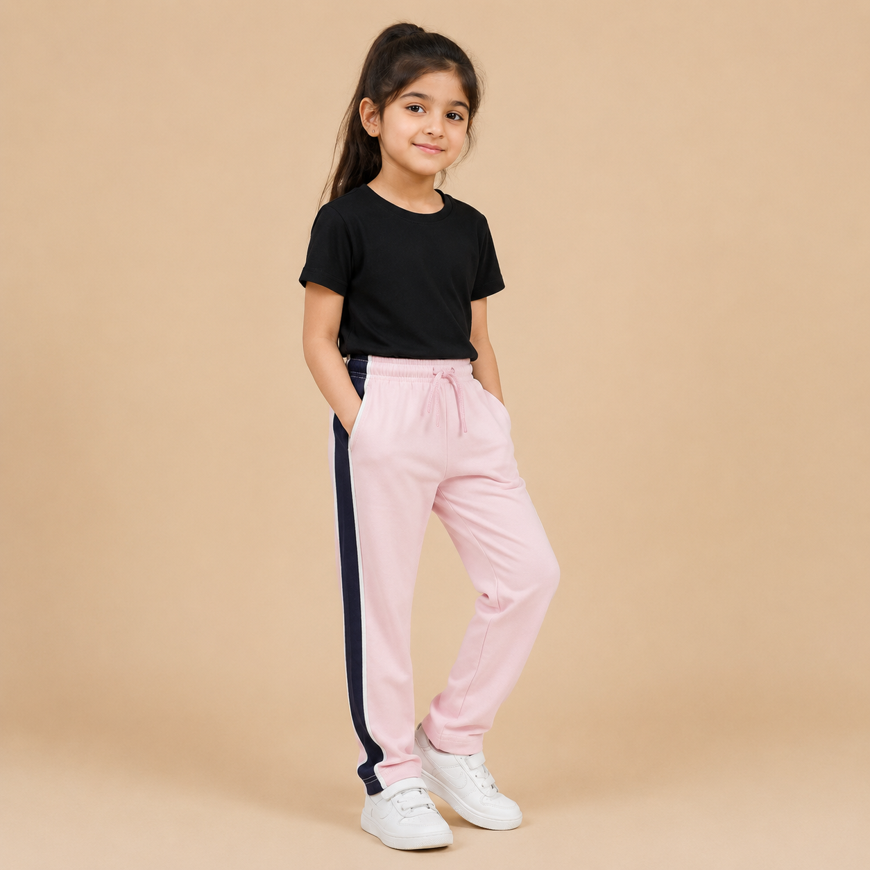 Premium Boys Trouser- Light Baby Pink With Navy -T34