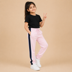 Premium Boys Trouser- Light Baby Pink With Navy -T34