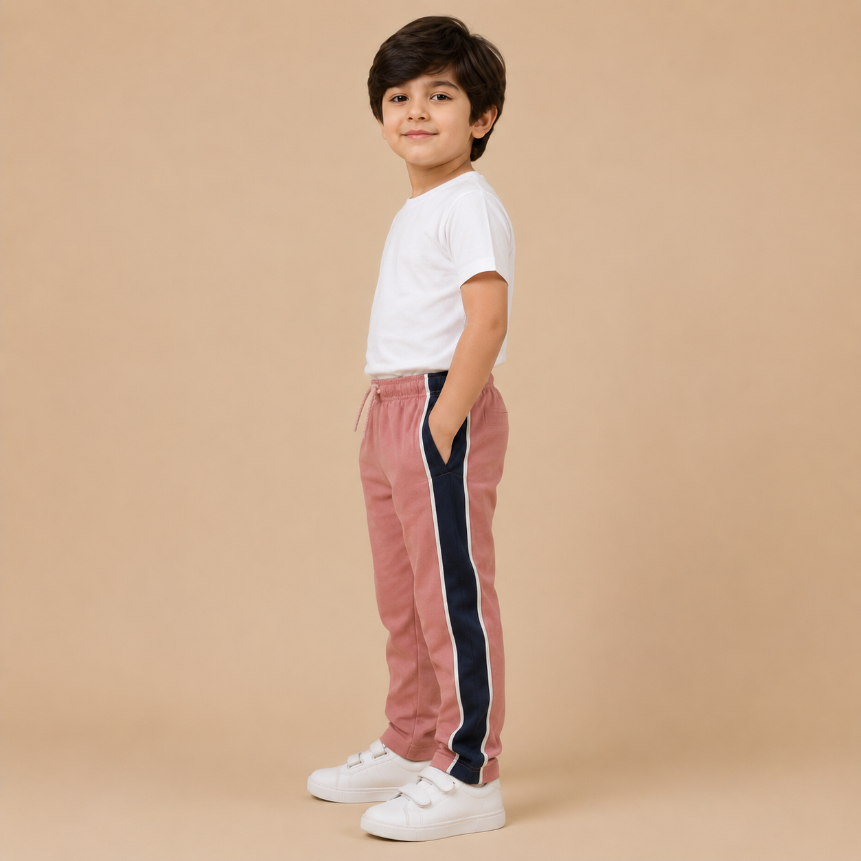 Premium Boys Trouser- Muted Rose Pink With Navy -T35