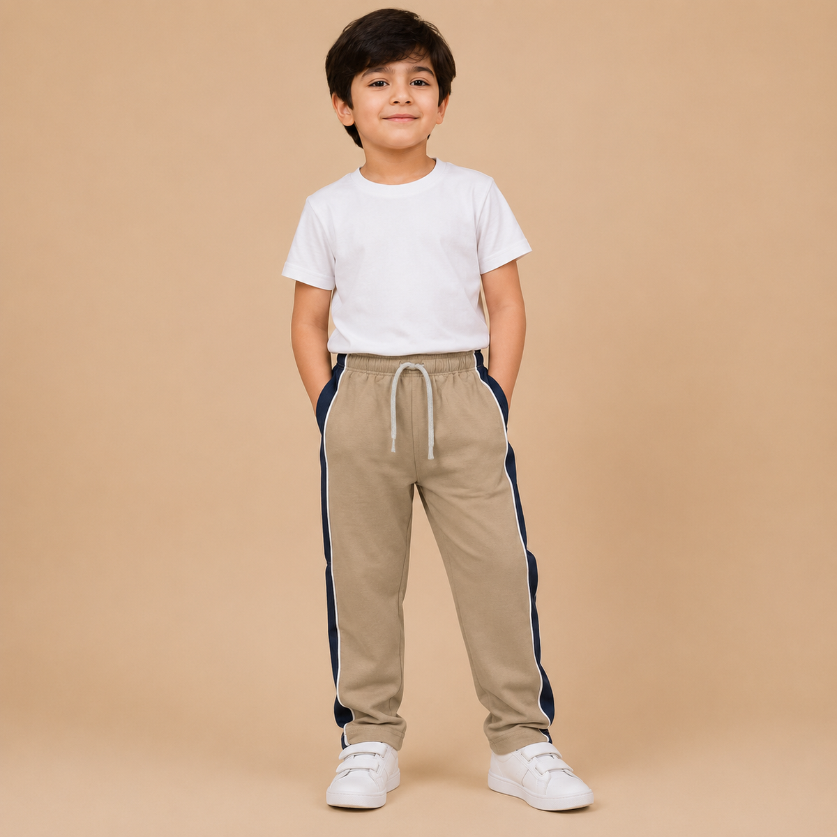 Premium Boys Trouser-Khaki With Navy -T36