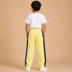 Premium Boys Trouser-  Pastel Yellow With Navy -T30