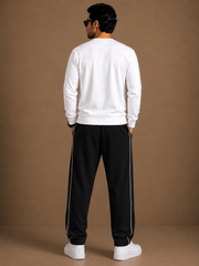 Stylish Regular Fit Both Season Trouser For Men Roesy Black with white stripes tr8