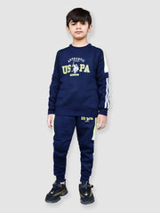 U.S Polo Assn Fleece Tracksuit For Kids-Dark Navy With Parrot-RT1179