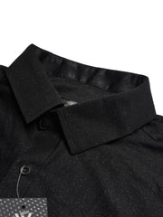 Louis Vicaci Super Stretchy Slim Fit Long Sleeve Summer Formal Casual Shirt For Men-Black Glitter-RT2518