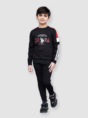 U.S Polo Assn Fleece Tracksuit For Kids-Black With Red-BR909
