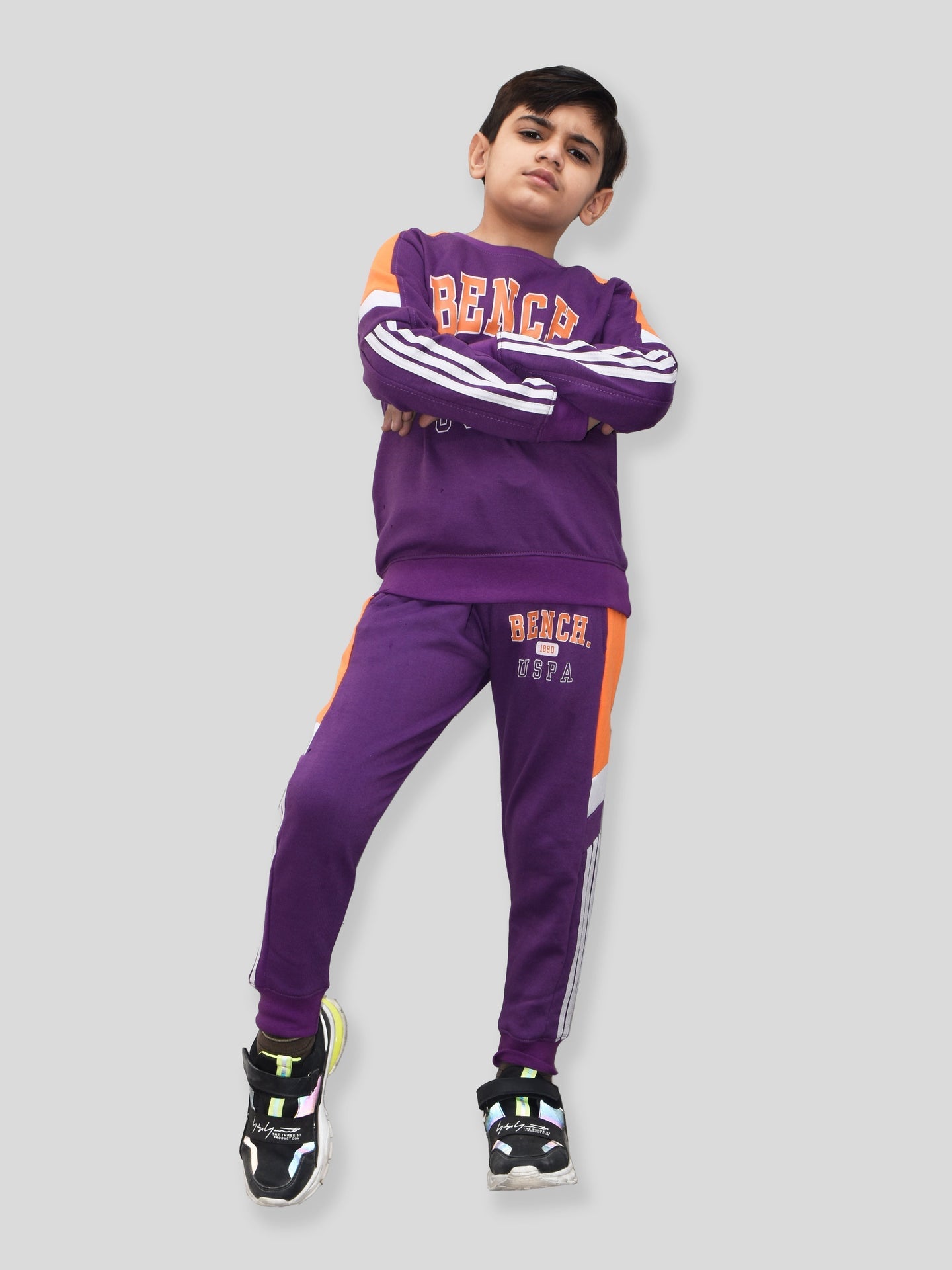 U.S Polo Assn Fleece Tracksuit For Kids-Purple-BE102/BR917