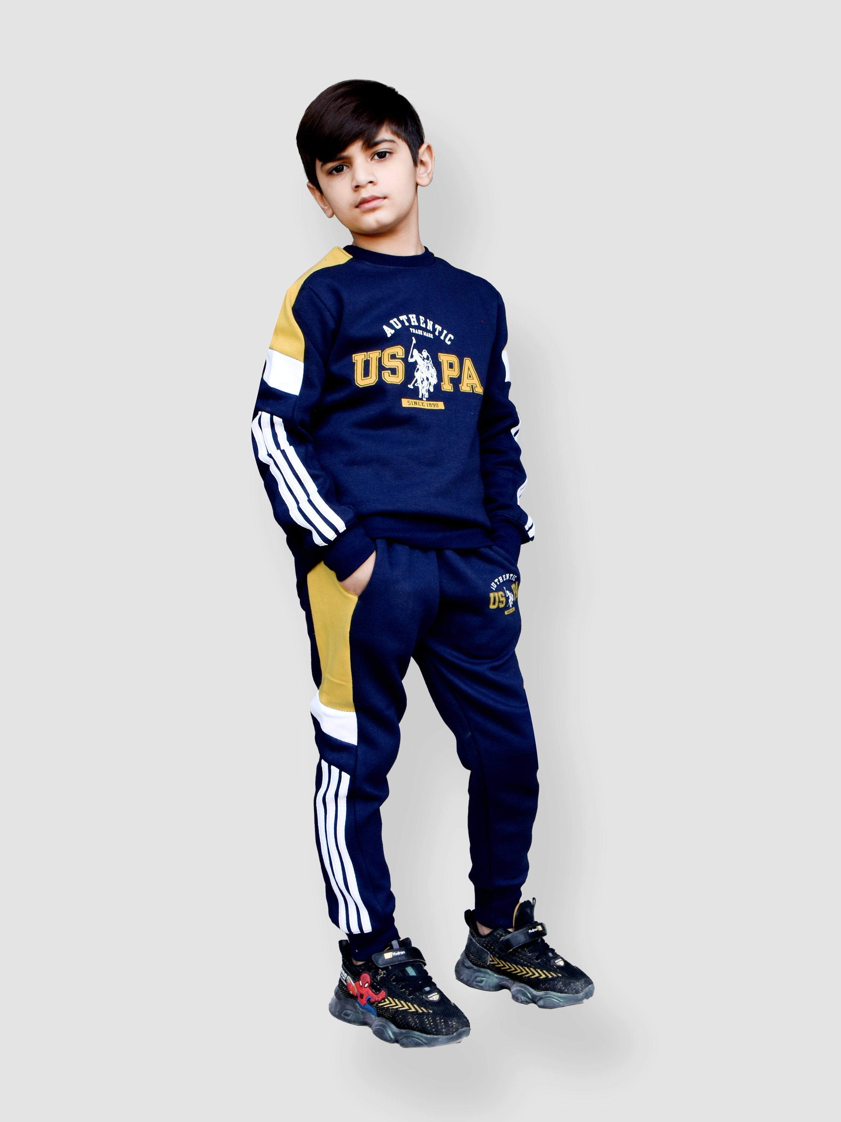U.S Polo Assn Fleece Tracksuit For Kids-Dark Navy-BR915