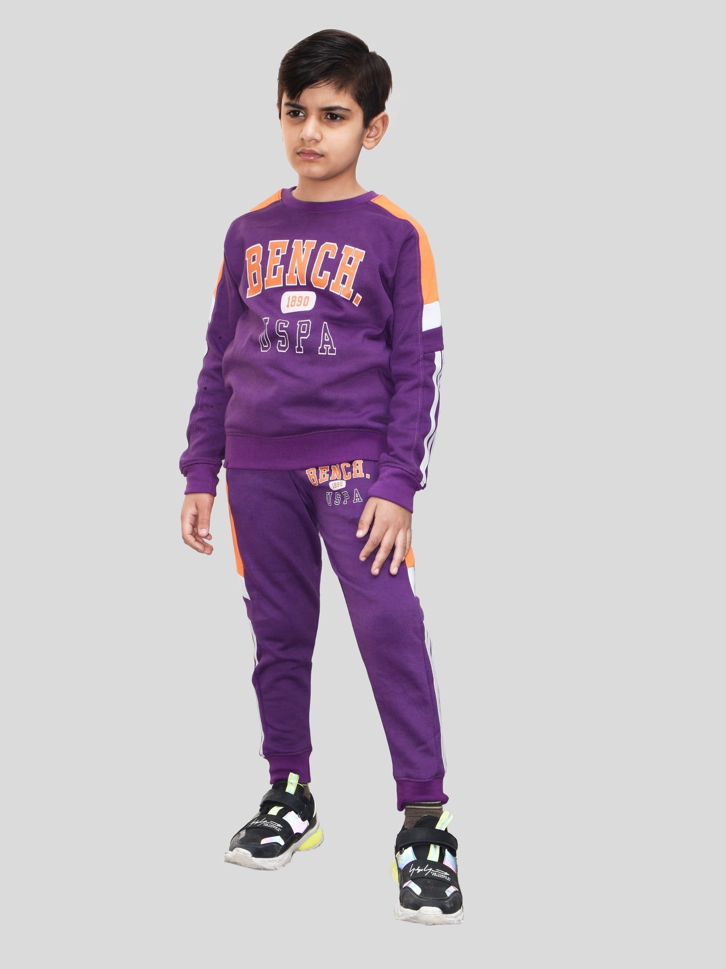U.S Polo Assn Fleece Tracksuit For Kids-Purple-BE102/BR917
