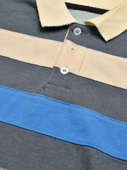 NXT Summer Polo Shirt For Men-Slate Blue Melange with Yellow & Blue Stripe-SP1446/RT2333