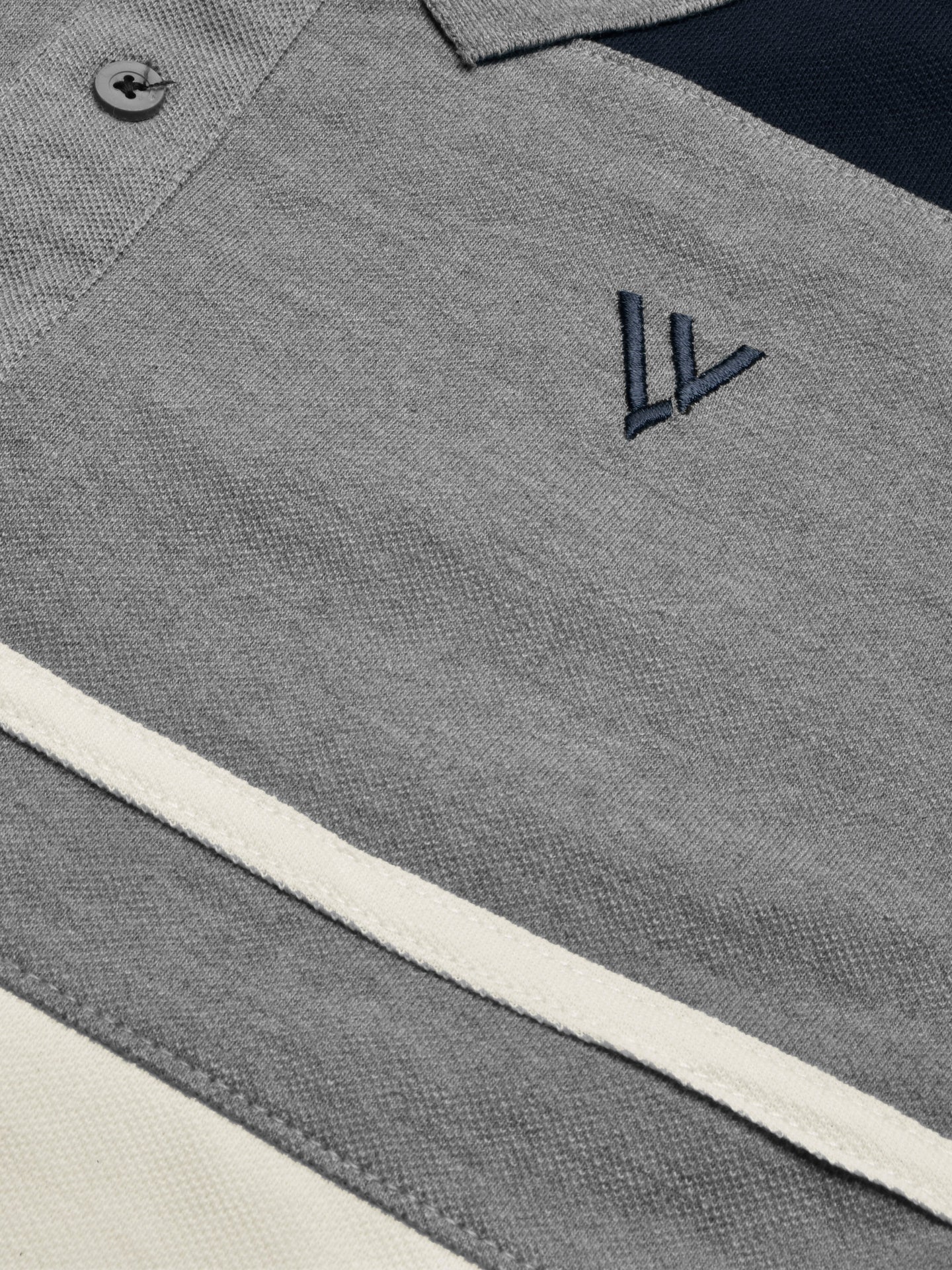 LV Summer Polo Shirt For Men-Off White with Grey & Navy-SP1587/RT2382