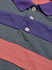 NXT Summer Polo Shirt For Men-Slate Blue Melange with Purple & Pink Stripe-SP1448/RT2336