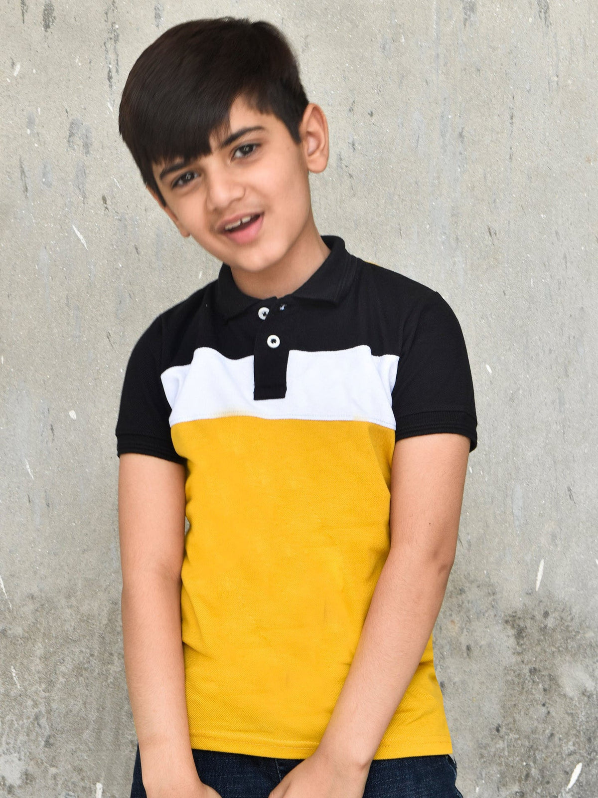 USPA Half Sleeve P.Q Polo Shirt For Kids-Black & Yellow-RT1932