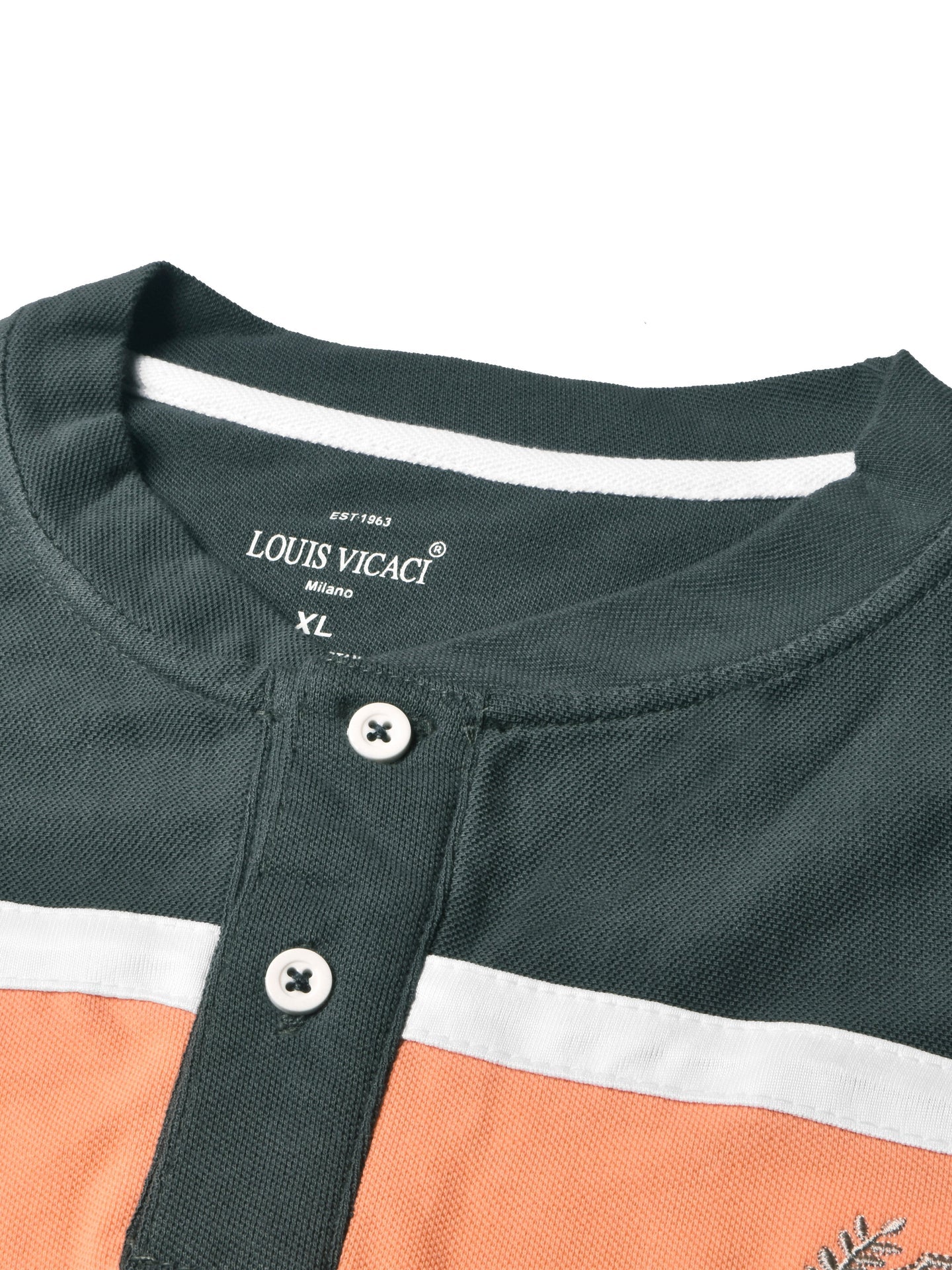 Louis Vicaci P.Q Long Sleeve Henley Shirt For Men-Dark Slate Grey with Orange Panel-SP1739