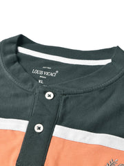 Louis Vicaci P.Q Long Sleeve Henley Shirt For Men-Dark Slate Grey with Orange Panel-SP1739