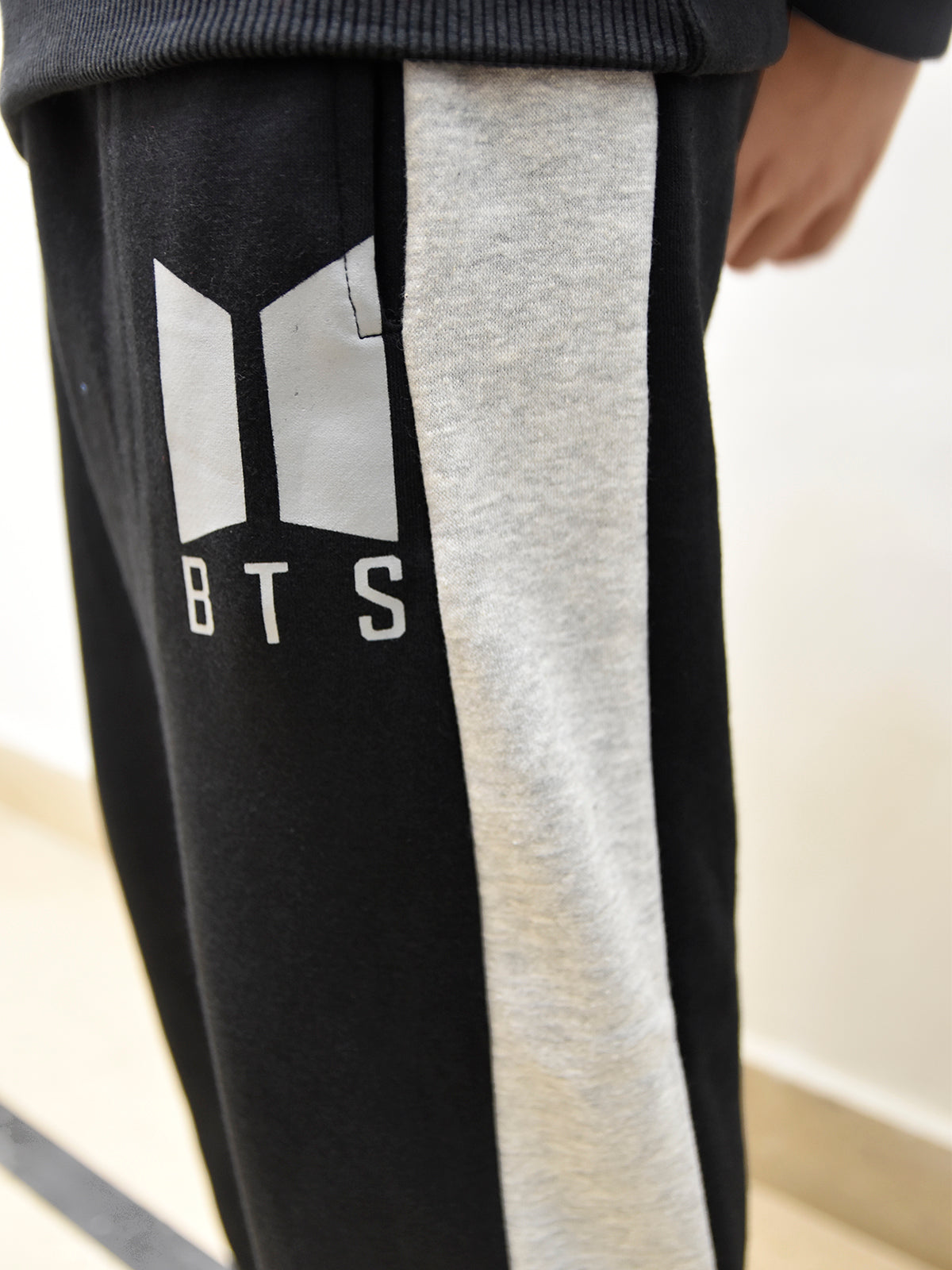 BTS Fleece Tracksuit For Kids-Black with Grey-BR868
