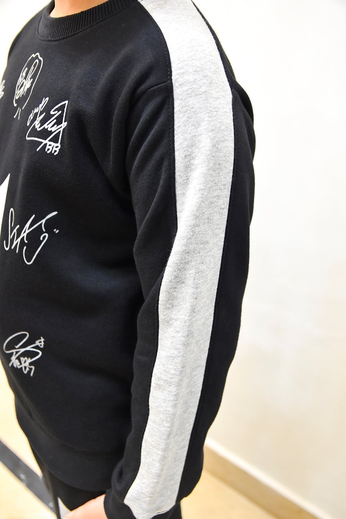 BTS Fleece Tracksuit For Kids-Black with Grey-BR868