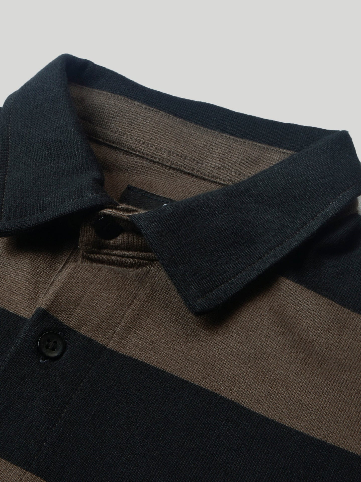 Louis Vicaci Long Sleeve Polo Shirt For Men-Brown with Black Stripe-BR897