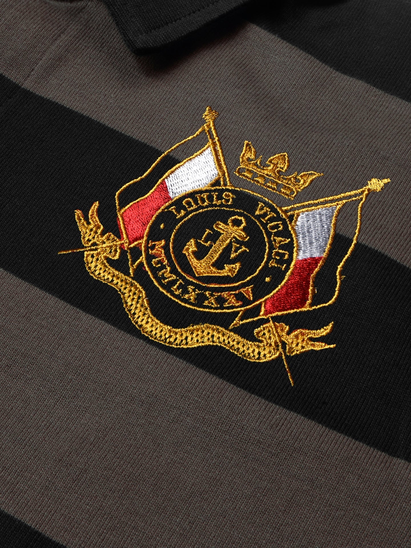 Louis Vicaci Long Sleeve Polo Shirt For Men-Brown with Black Stripe-BR897