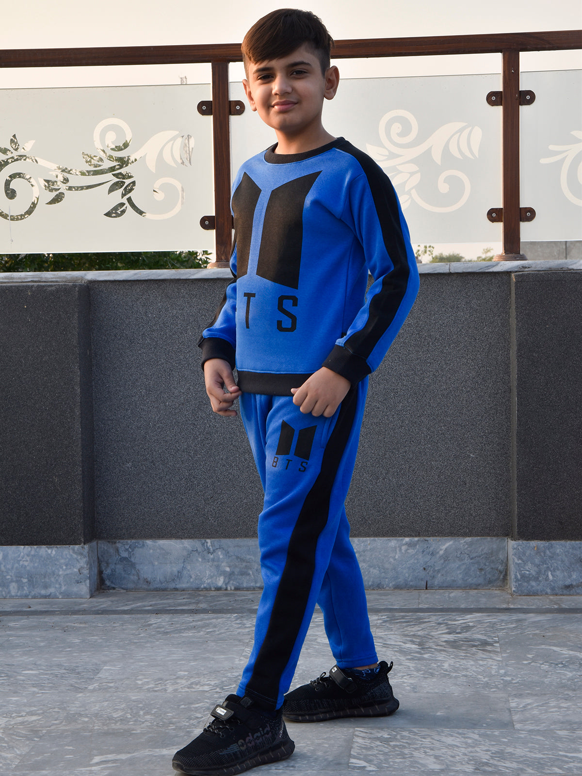 BTS Fleece Tracksuit For Kids-Dark Blue with Black-BE33/BR878