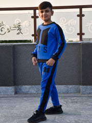 BTS Fleece Tracksuit For Kids-Dark Blue with Black-BE33/BR878