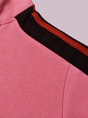 Louis Vicaci Fleece Zipper Tracksuit For Ladies-Pink with Black Stripe-BR367