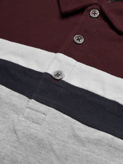 NXT Long Sleeve Polo Shirt For Men-Grey Melange & Maroon with Stripes-SP1896