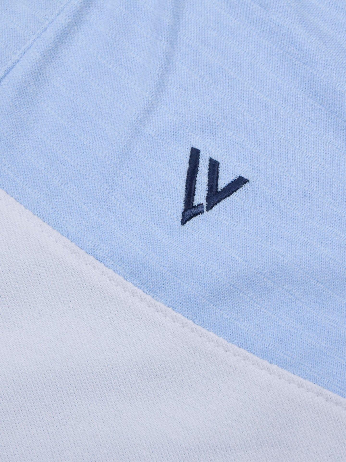 LV Summer Polo Shirt For Men-White with Sky Lining & Navy-BE809/BR13051
