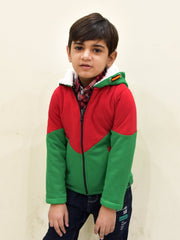 Mango Stylish Inner Fur Zipper Hoodie For Kids-Green & Red-BE136/BR945