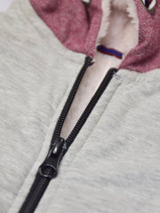 Mango Stylish Inner Fur Zipper Hoodie For Kids-Grey & Light Burgundy Melange-BE148/BR959