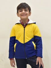Mango Stylish Inner Fur Zipper Hoodie For Kids-Yellow & Royal Blue-BE153/BR964