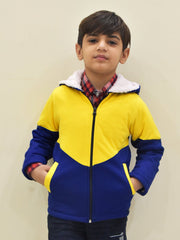 Mango Stylish Inner Fur Zipper Hoodie For Kids-Yellow & Royal Blue-BE153/BR964