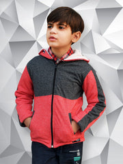 Mango Stylish Inner Fur Zipper Hoodie For Kids-Red Melange & Charcoal Melange-BE139/BR951