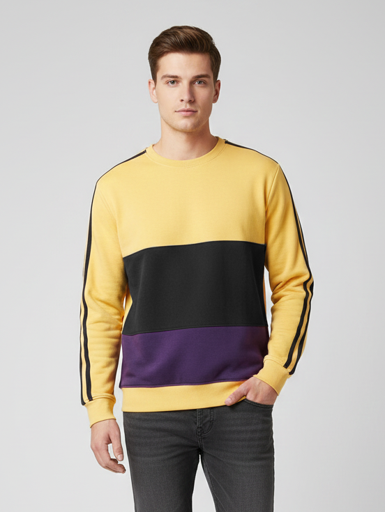 Upgrade Fashion Fleece Sweatshirt For Men-Yellow With Black Panels-UFS02