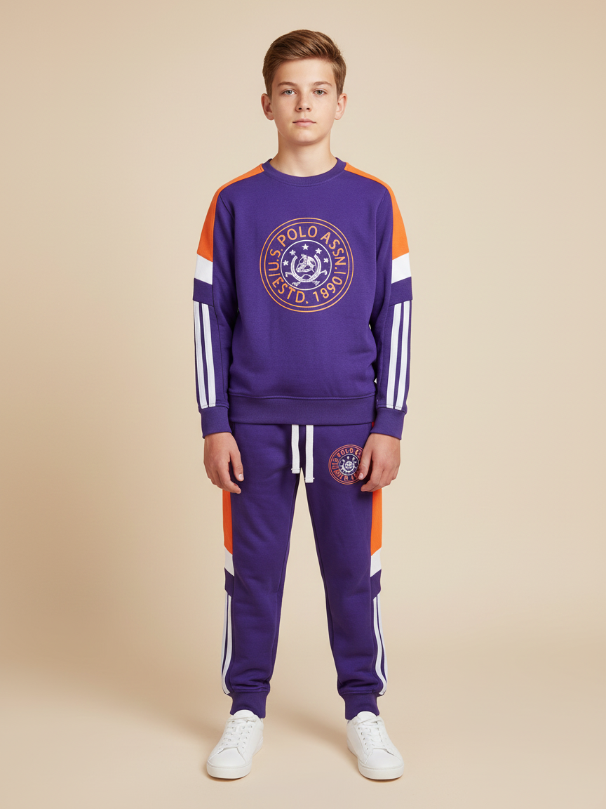 USP Fleece Tracksuit For Kids-Purple-USPT03