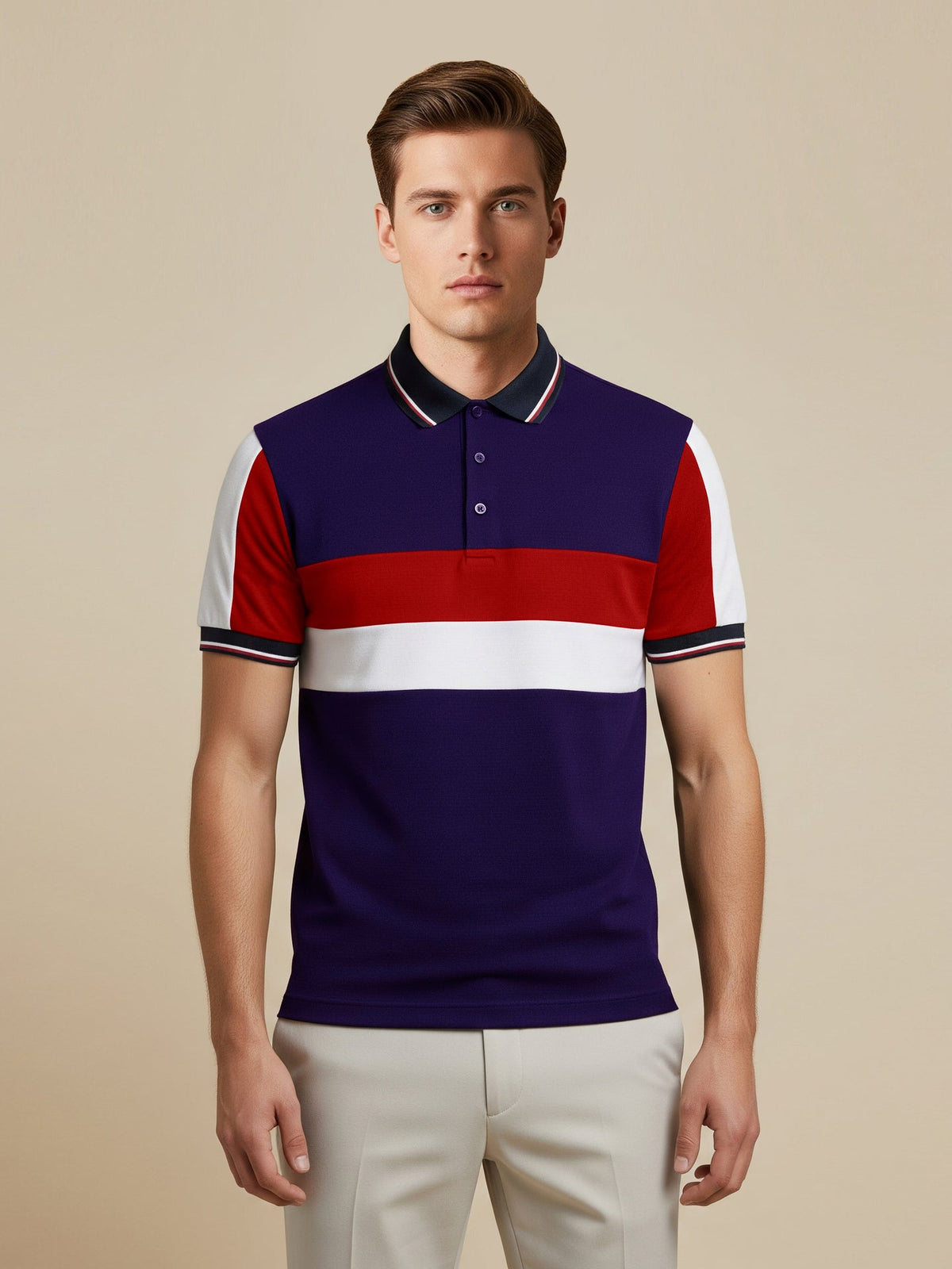 LV Summer Dry Fit Polo Shirt For Men-Dark Blue with Stripe-BE1665/BR13892