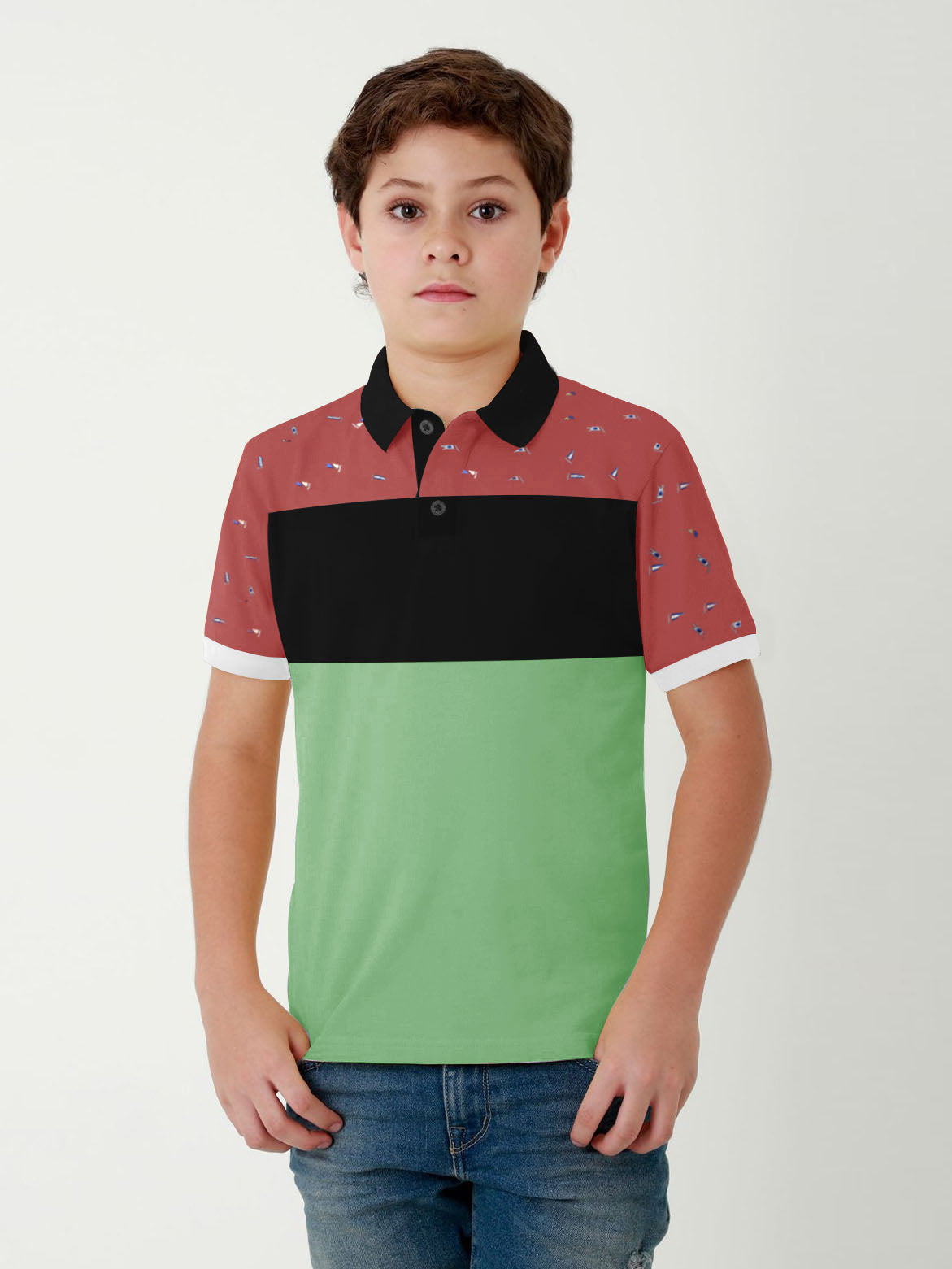 NXT Half Sleeve P.Q Polo Shirt For Kids-Pink with Black & Green-SP1683