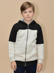 NXT Inner Hood Fur Fleece Full Zipper Hoodie For Kids-Wheat with Black Panels-BE2350/BR14457
